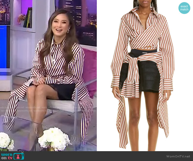Monse Stripe Long Sleeve Cotton Wrap Shirt worn by Ashley Park on Today
