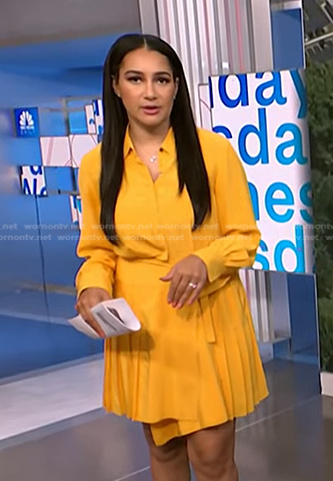 Morgan’s yellow pleated shirtdress on NBC News Daily