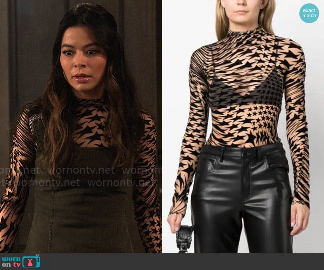 Mugler Star Mesh Flocked Top worn by Carly Shay (Miranda Cosgrove) on iCarly