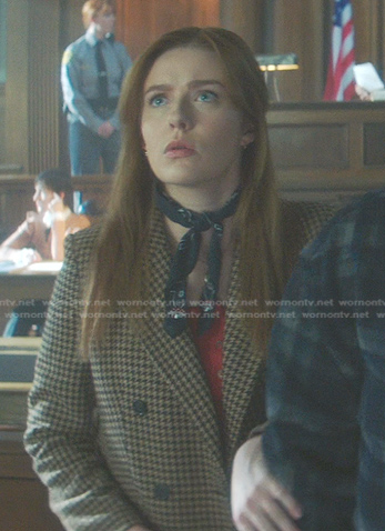 Nancy’s brown houndstooth blazer on Nancy Drew