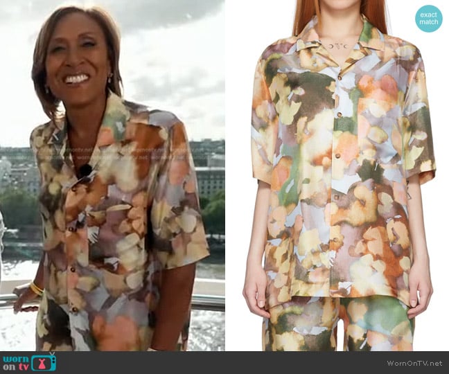 Nanushka Bodil Floral Silk Shirt In Watercolor worn by Robin Roberts on Good Morning America