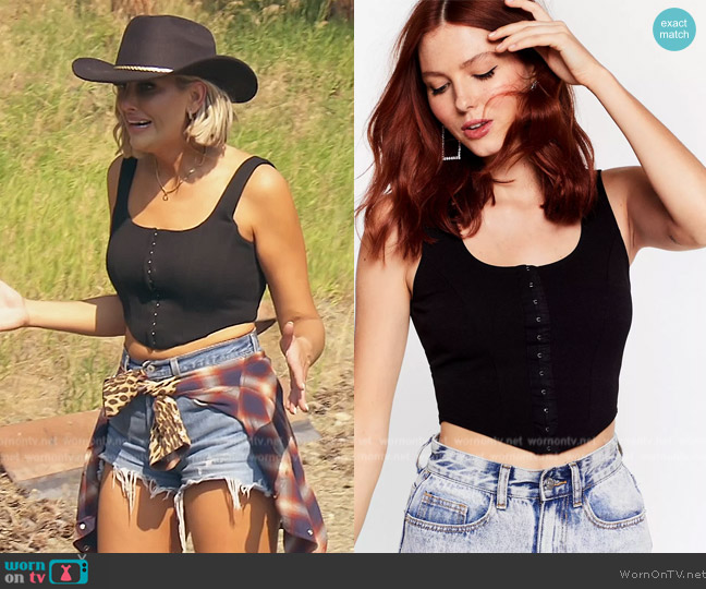 Nasty Gal Of Corset Not Hook And Eye Cropped Top worn by Gina Kirschenheiter on The Real Housewives of Orange County