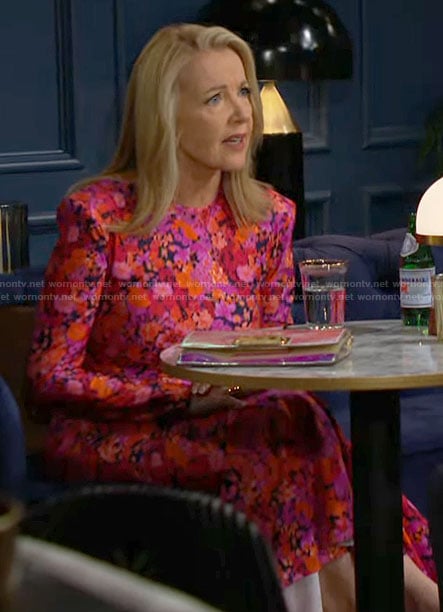 Nikki’s red and pink floral midi dress on The Young and the Restless