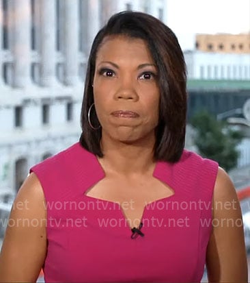 Nikole Killion’s pink zig zag neckline dress on CBS Mornings