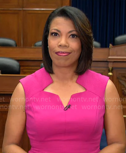 Nikole Killion’s pink zig zag neckline dress on CBS Mornings