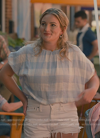 Noreen’s blue check top on Sweet Magnolias