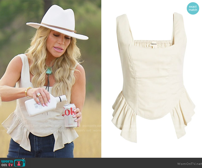Open Edit Peplum Corset Linen Blend Top worn by Jennifer Pedranti on The Real Housewives of Orange County