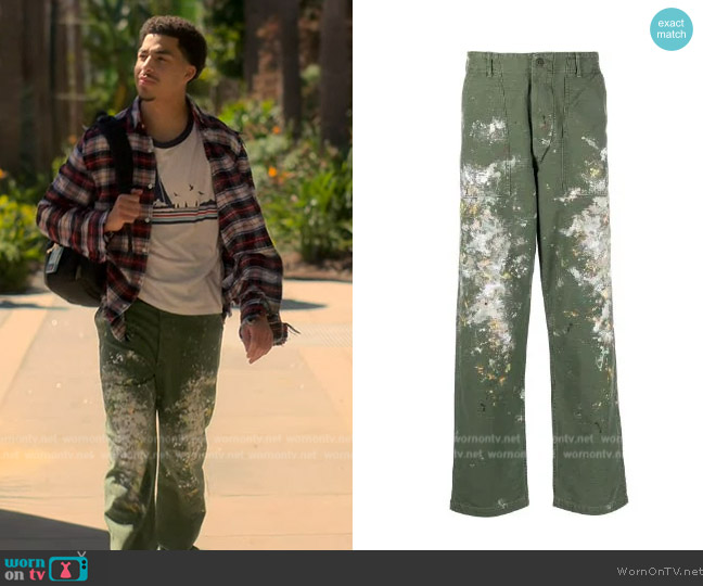 Orslow paint-splatter cotton trousers worn by Andre Johnson, Jr. (Marcus Scribner) on Grown-ish