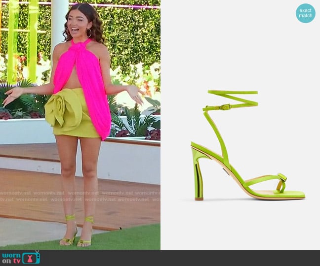 Paul Andrew Satin Cube Toe-Ring Sandals worn by Sarah Hyland on Love Island USA