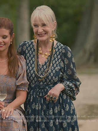 Paula’s blue floral print dress on Sweet Magnolias