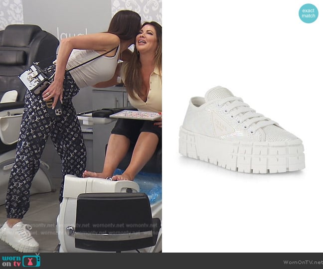 Prada Paillettes Wheel Lug-Sole Platform Sneakers worn by Heather Dubrow on The Real Housewives of Orange County