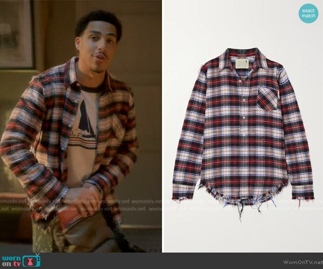 R13 Distressed checked cotton-flannel shirt worn by Andre Johnson, Jr. (Marcus Scribner) on Grown-ish