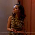 Radha’s gold patterned dress on Run the World