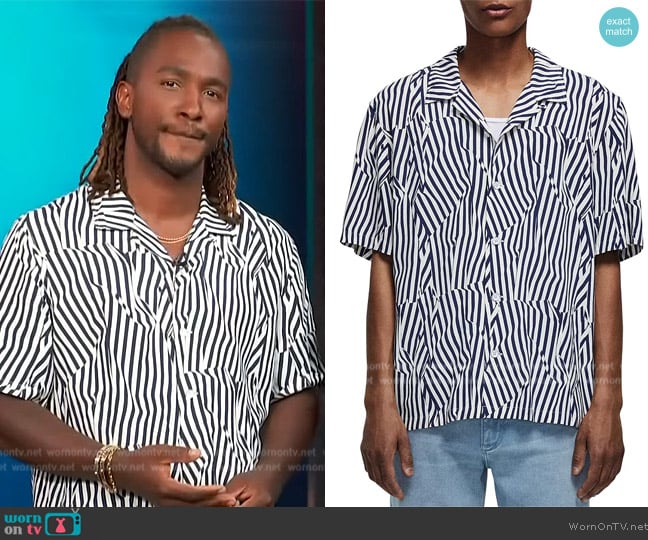 Rag and Bone Avery Print Short Sleeve Button-Up Camp Shirt worn by Scott Evans on Access Hollywood
