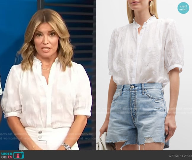 Rag and Bone Jordan Short-Sleeve Embroidered Top worn by Kit Hoover on Access Hollywood