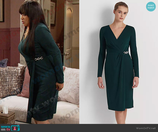 Lauren Ralph Lauren Jersey Surplice Cocktail Dress worn by Paulina Price (Jackée Harry) on Days of our Lives