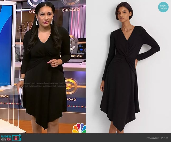Ralph Lauren Surplice Jersey Dress worn by Morgan Radford on NBC News Daily