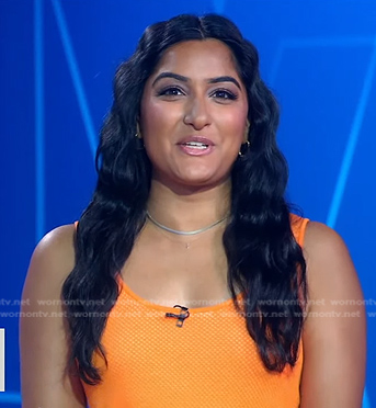 Reena’s orange tie front dress on Good Morning America