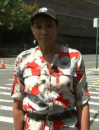 Rehema Ellis’s red floral blouse on NBC News Daily