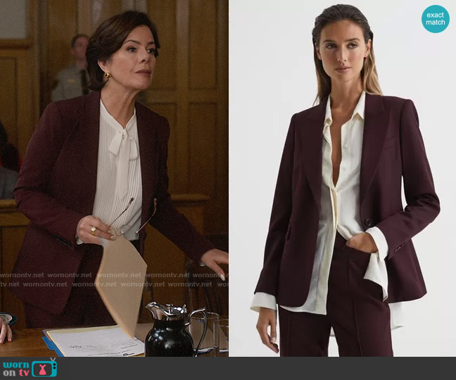 Reiss Flora Blazer in Berry worn by Margaret Wright (Marcia Gay Harden) on So Help Me Todd