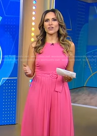 Rhiannon’s pink belted wide leg jumpsuit on Good Morning America