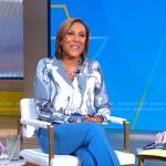 Robin’s blue marbled blouse and pants on Good Morning America