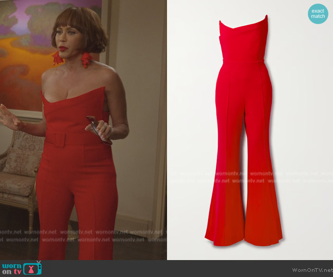 Roland Mouret Strapless asymmetric wool-crepe jumpsuit worn by Lisa Todd Wexley (Nicole Ari Parker) on And Just Like That