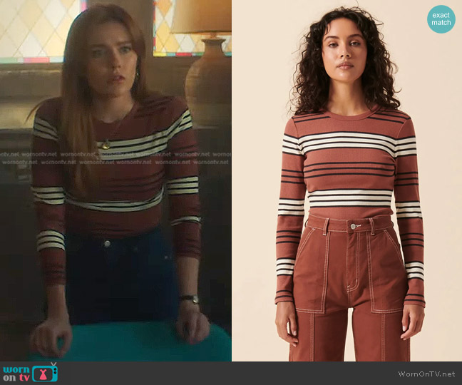 Rolla's Long Sleeve Baby Rib Tee in Chestnut Brown worn by Nancy Drew (Kennedy McMann) on Nancy Drew