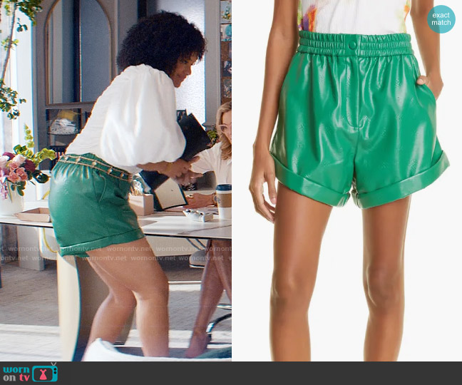 Rotate Belina Faux Leather Shorts worn by Venetia Kelaher (Jade Payton) on Glamorous