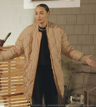 Sai’s beige printed coat on The Real Housewives of New York City