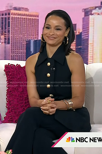 Sai De Silva’s black vest and flare pants on Today