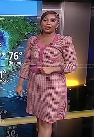 Somara Theodore’s pink check cardigan and skirt on Good Morning America