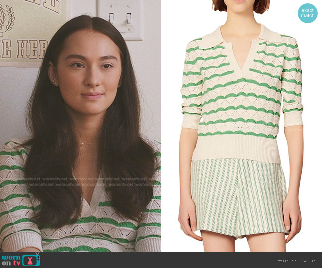 Sandro Lilio Fancy Stitch Knit Polo Sweater worn by Belly Conklin (Lola Tung) on The Summer I Turned Pretty