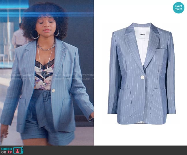 Sandro Huguita Striped Jacket worn by Venetia Kelaher (Jade Payton) on Glamorous