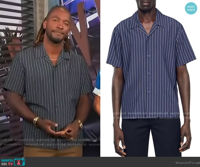 Sandro Short-sleeve pinstripe shirt worn by Scott Evans on Access Hollywood