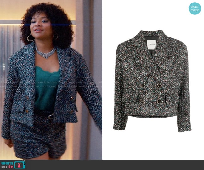 Sandro Tweed Double Breasted Blazer worn by Venetia Kelaher (Jade Payton) on Glamorous