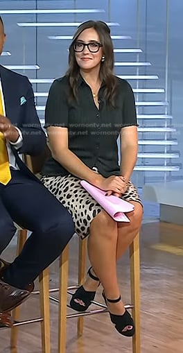 Savannah’s black ribbed top and leopard skirt on Today