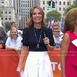 Savannah’s navy smocked top and white midi skirt on Today