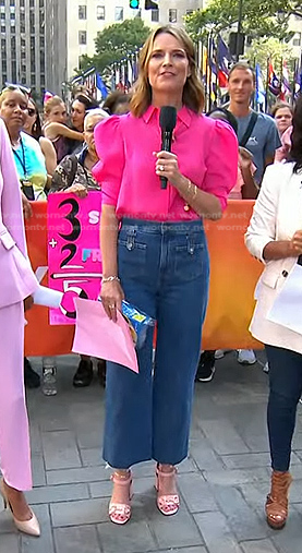 Savannah’s pink puff sleeve blouse and jeans on Today