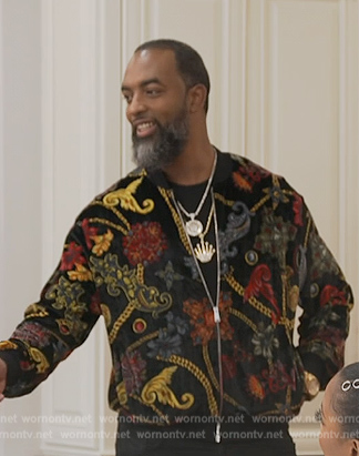 Scotley’s black printed jacket on The Real Housewives of Atlanta