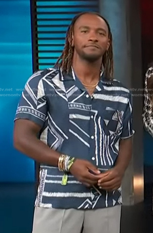 Scot’s blue abstract print shirt on Access Hollywood