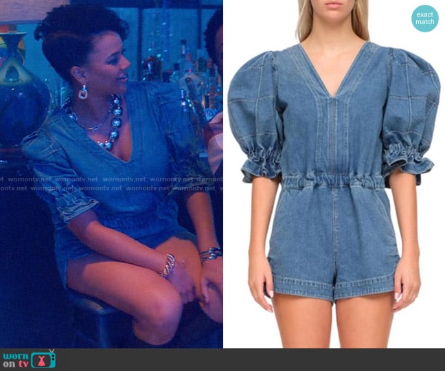 Sea New York Dagmar Denim Romper worn by Venetia Kelaher (Jade Payton) on Glamorous