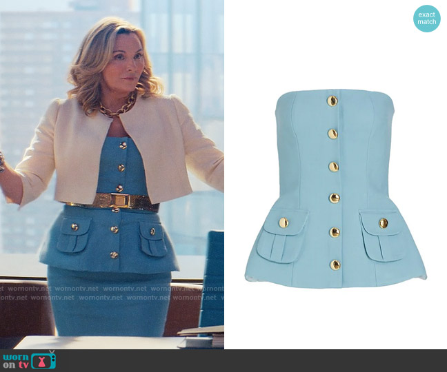 Sergio Hudson Button-Front Bustier Top worn by Madolyn Addison (Kim Cattrall) on Glamorous