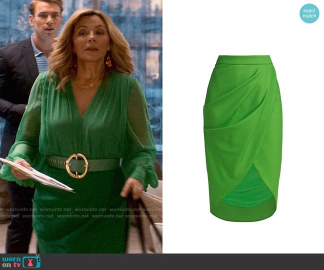 Sergio Hudson Draped Asymmetric Pencil Skirt worn by Madolyn Addison (Kim Cattrall) on Glamorous