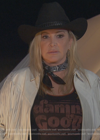Shannon’s black damn good print tank on The Real Housewives of Orange County