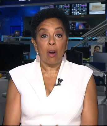 Sharon Epperson’s white v-neck dress and earrings on NBC News Daily