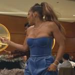 Sheree’s blue velvet strapless top and pants on The Real Housewives of Atlanta