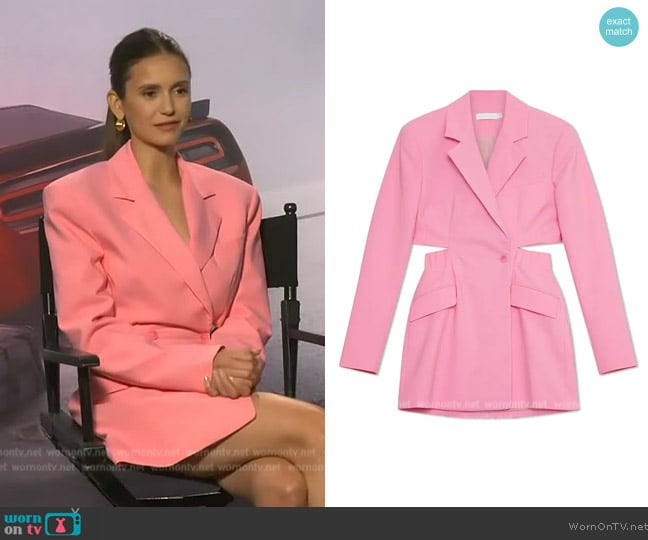 Simkhai Kylo Cut Out Tech Blazer Mini Dress worn by Nina Dobrev on Access Hollywood