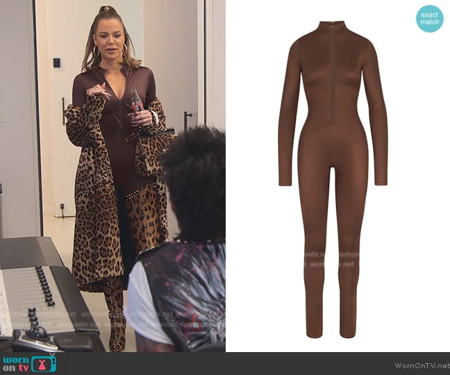 Skims All-in-one Shine Mock Neck Long Sleeve Onesie worn by Khloe Kardashian (Khloe Kardashian) on The Kardashians