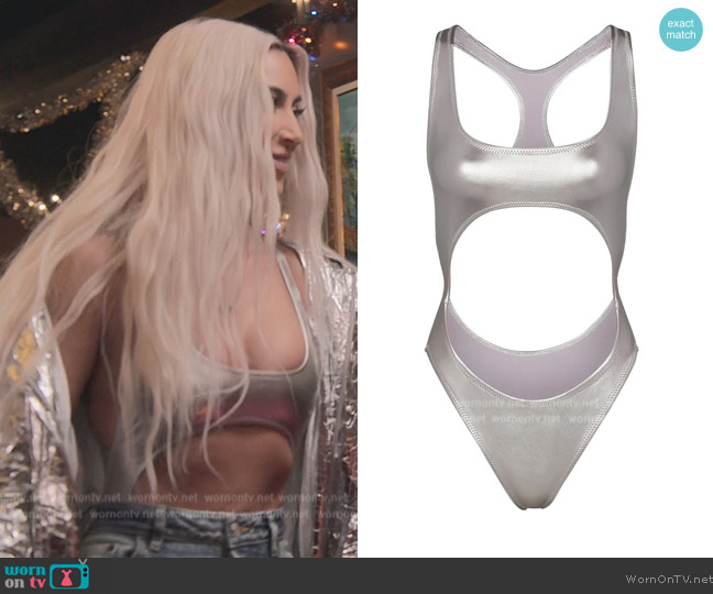 Skims Metallic Swim Cut-Out Monokini worn by Kim Kardashian (Kim Kardashian) on The Kardashians